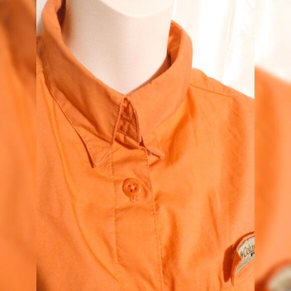 Columbia Button Down Short Sleeve Collar  Zipper Pocket Orange  Shirt L - Picture 7 of 12